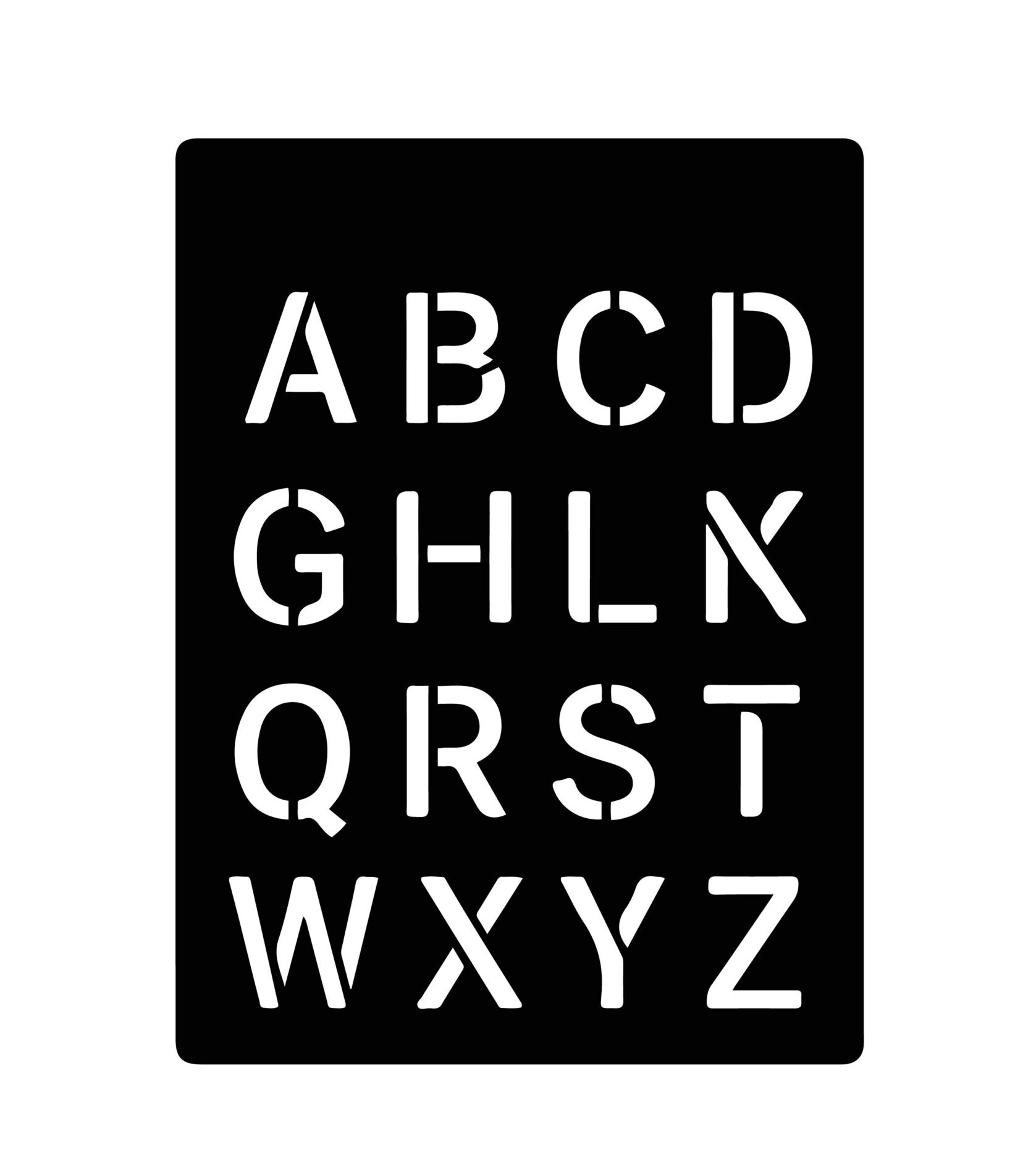 Black,Filled,Icon,Of,Stencil,Sheet,With,Alphabet,Cutouts
